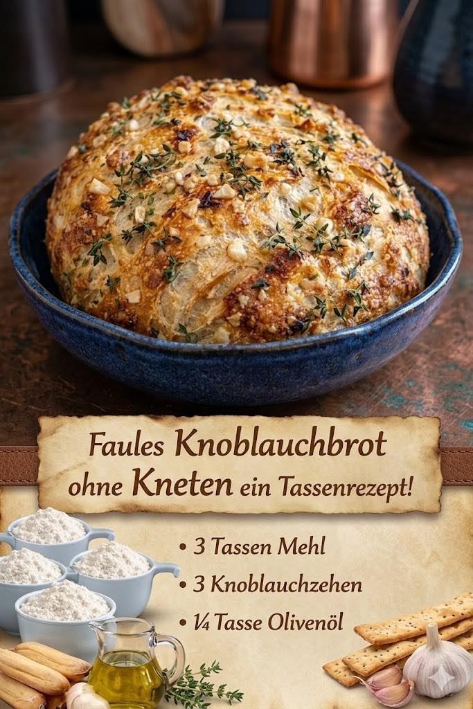 Mein faules Brotrezept, dieses Knoblauchbrot ohne Kneten backe ich immer wieder