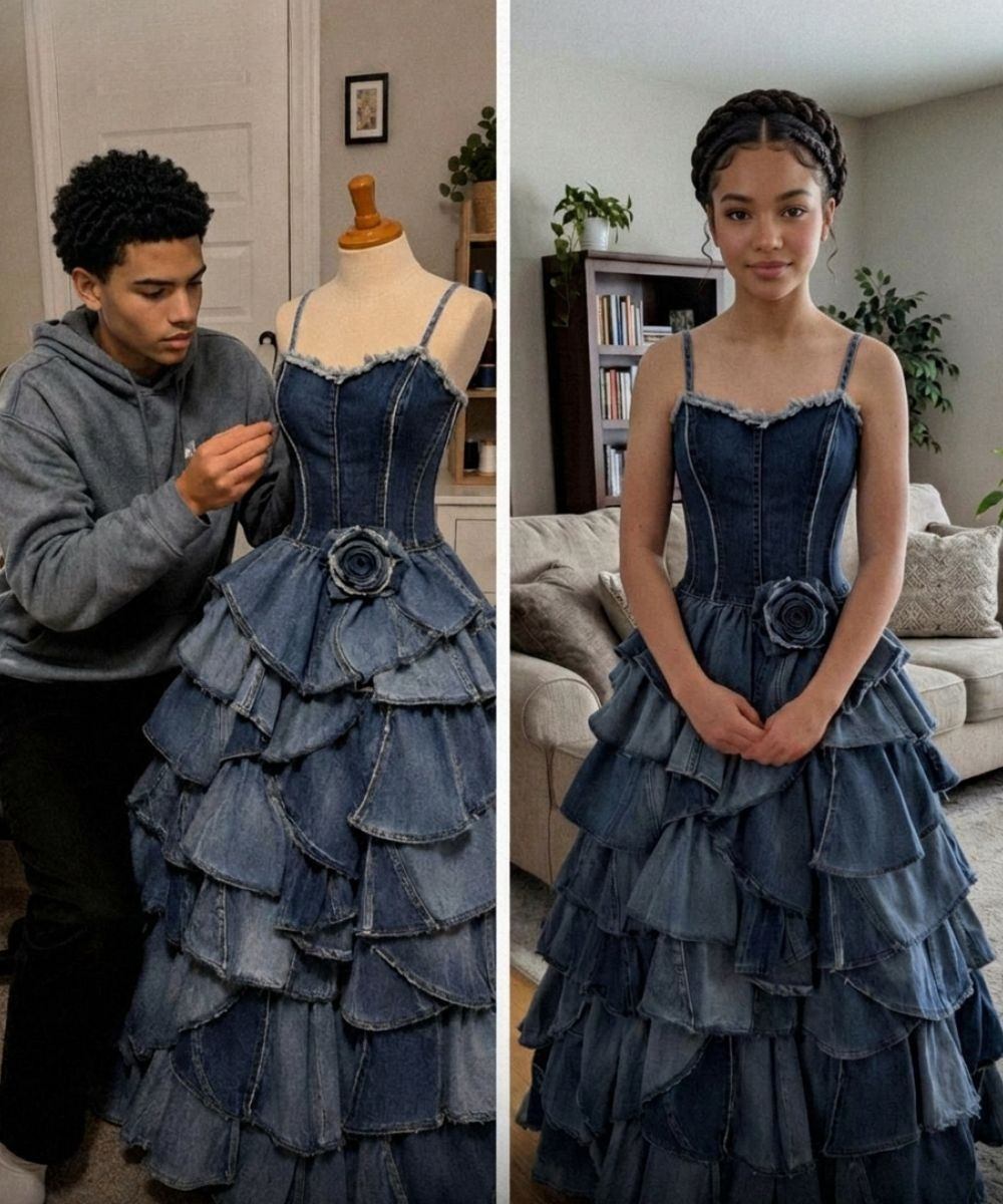 Meine Stiefmutter weigerte sich, mein Ballkleid zu bezahlen, also nähte mein Bruder eins aus den alten Jeans unserer verstorbenen Mutter.