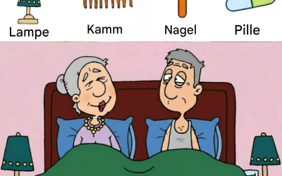 Finde Lampe, Kamm, Nagel, Pille