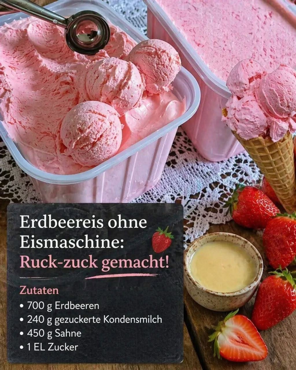 Erdbeereis ohne Eismaschine: Ruck zuck gemacht