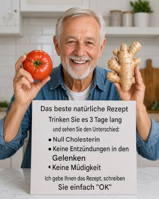 Trink das drei Tage lang und du wirst den Unterschied merken: kein Cholesterin, keine Arthritis, keine Müdigkeit. Ich schicke dir das