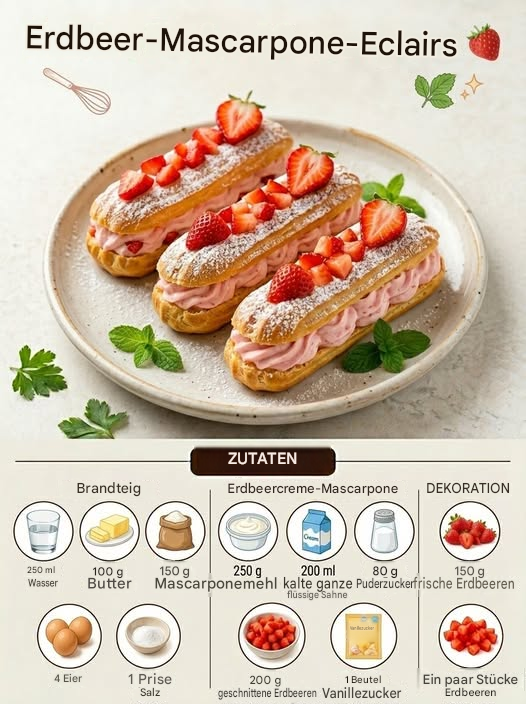 Erdbeer-Mascarpone-Éclairs: Ein unwiderstehlicher Fruchtgenuss!