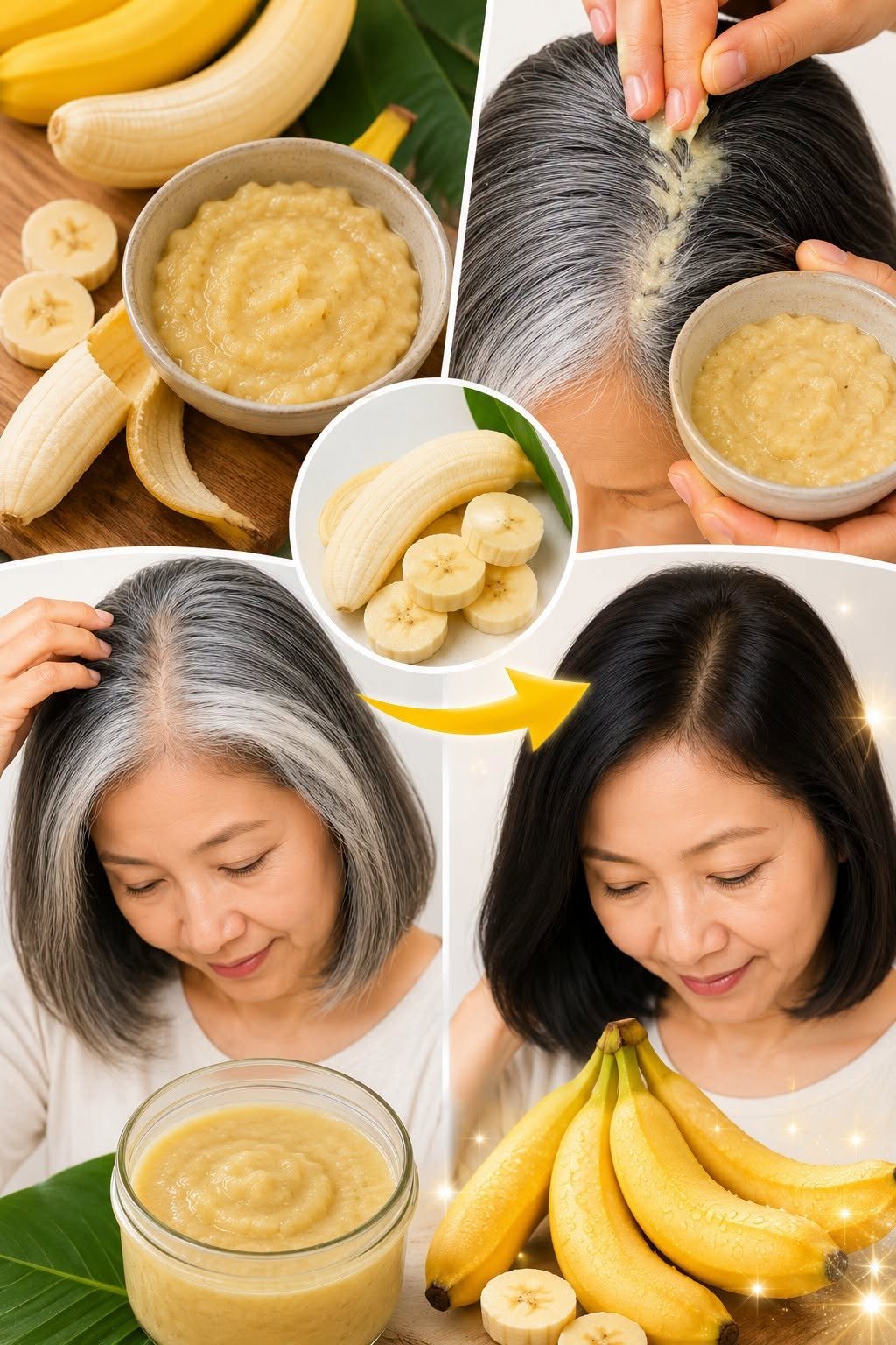 Hier ist das Geheimrezept, um Omas graue Haare mit Bananenschalen wieder schwarz zu färben.