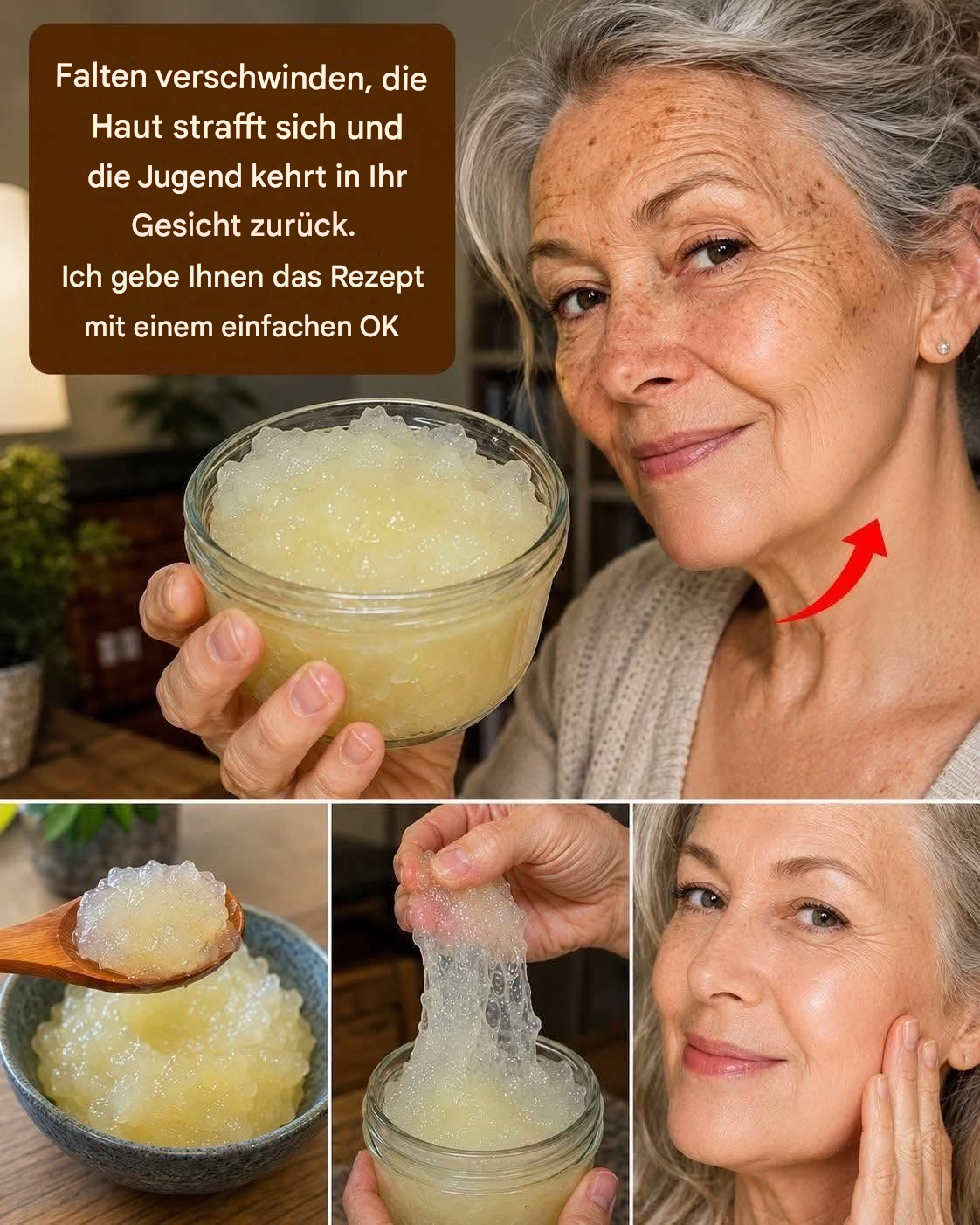 Falten verschwinden, die Haut strafft sich und Ihr Gesicht erstrahlt in neuer Jugend! Um weiterhin meine Rezepte zu erhalten, sagen Sie einfach…