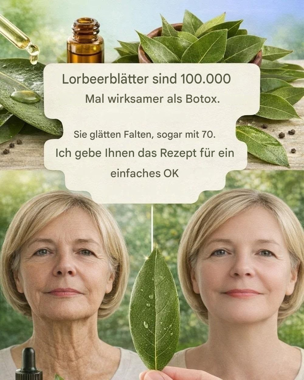 Lorbeerblätter sind 100.000 Mal wirksamer als Botox. Sie glätten Falten, selbst im Alter von 70 Jahren. Hinterlasse ein „OK“, um das Rezept im ersten Kommentar zu sehen.