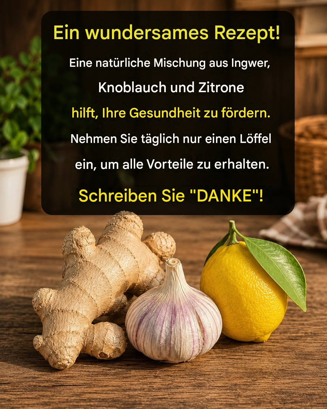 Geriebener Ingwer + Zwiebel + Knoblauch + Zitronensaft. 🌿Nur ein Teelöffel … und Ihr Körper wird den Unterschied spüren. 👉Entdecken Sie,